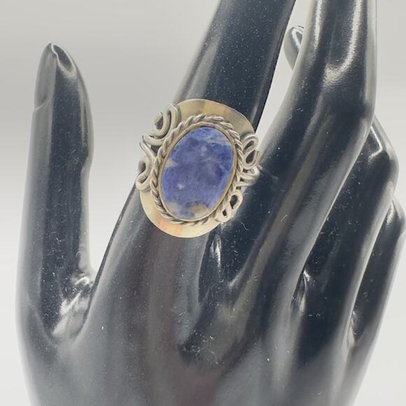 Vintage Alpaca Silver Sodalite Ring & Bracelet Set Adjustable Boho Southwestern - Picture 4 of 11